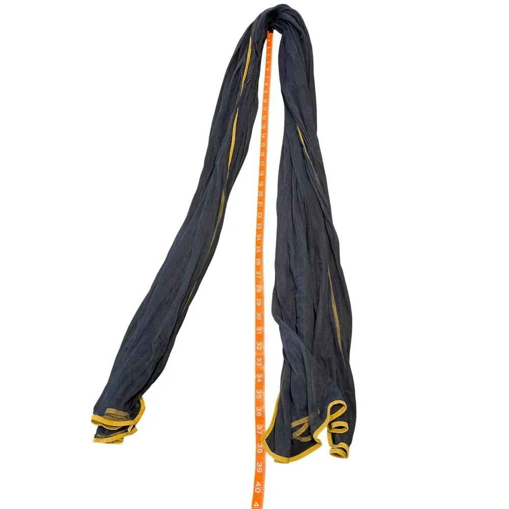 Navy Blue Sheer Net Dupatta Scarf with Yellow Border Trim‎ 80x40
